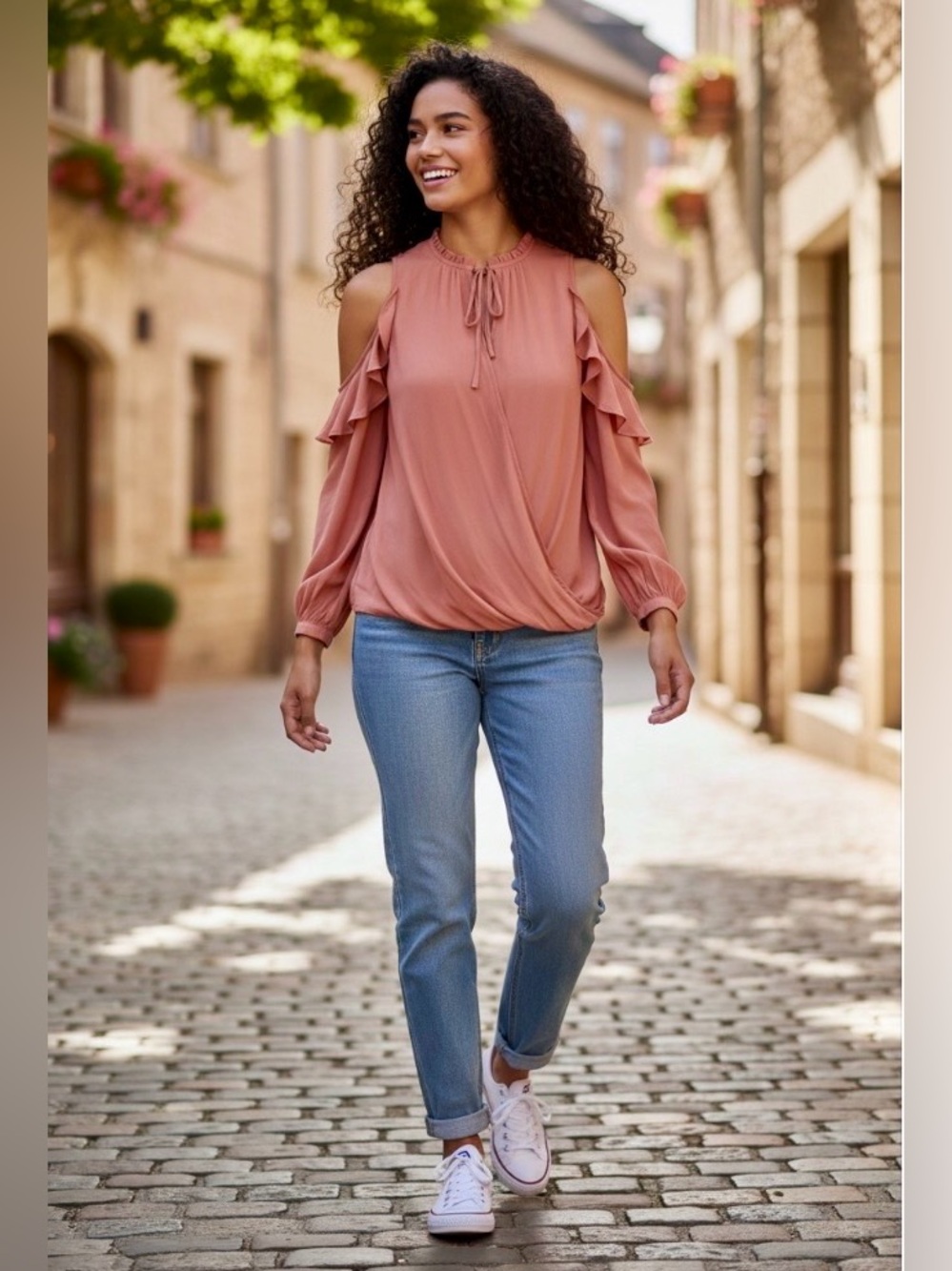Maeve Anthropologie Liesel Ruffle Cold Shoulder Blouse
Size L